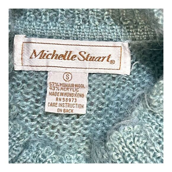 Michelle Stuart Blue Vintage Mohair Wool & Acrylic Sweater Small Cable Knit SEE - Picture 4 of 6